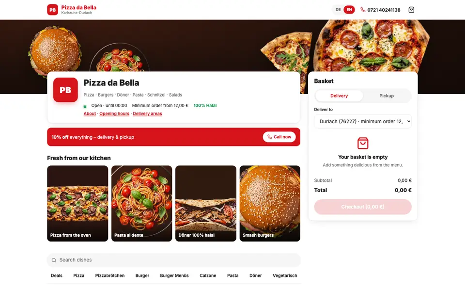 Pizza da Bella website